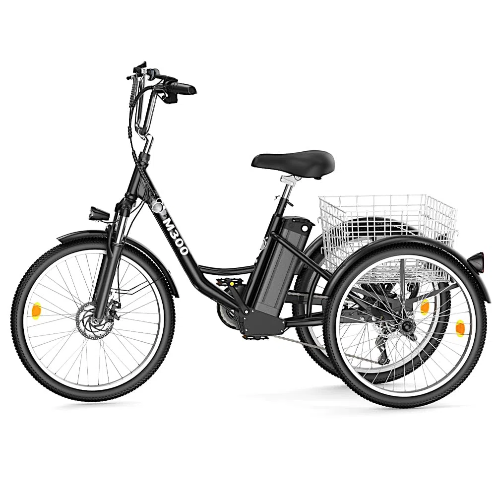24 Zoll Elektrisches Dreirad für Erwachsene, 3-Rad-7-Gang-Seniorenfahrrad mit Einkaufskorb, mit G51 LCD-Display, 36V 15Ah Senioren-Transportdreirad, Outdoor Fahren Dreirad Freizeit Cityräder