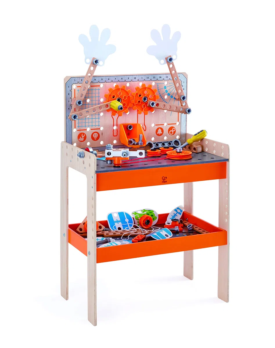 Hape Junior Inventor Tüftler Werkbank | Bausatz aus Holz für Erfinder, Mint Spielzeug, ab 4 Jahre