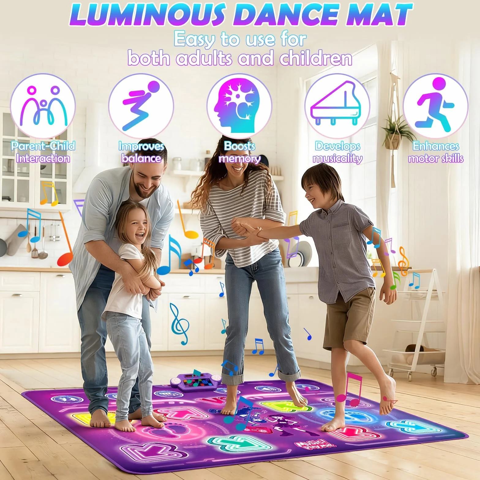 Tanzmatte Kinder, Leuchtend Tanzmatte für Kinder ab 3-12 Jahre, Musikmatte mit Bluetooth, Kindertanzmatten für 2 Spieler mit 3 Modi Interaktive Musikmatte Weihnachten Geburtstag Kinderspielzeug