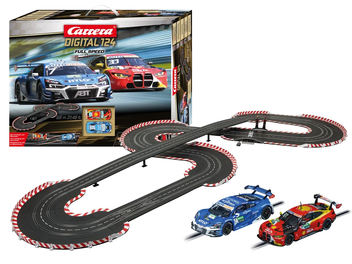 Carrera - 20023633 I Full Speed I Digitale Premium I Rennbahn I Mit Ghost I und Safety Car I Funktionen I Bis zu 4 Fahrer gleichzeitig I Extra breite Schienen für optimales Driften