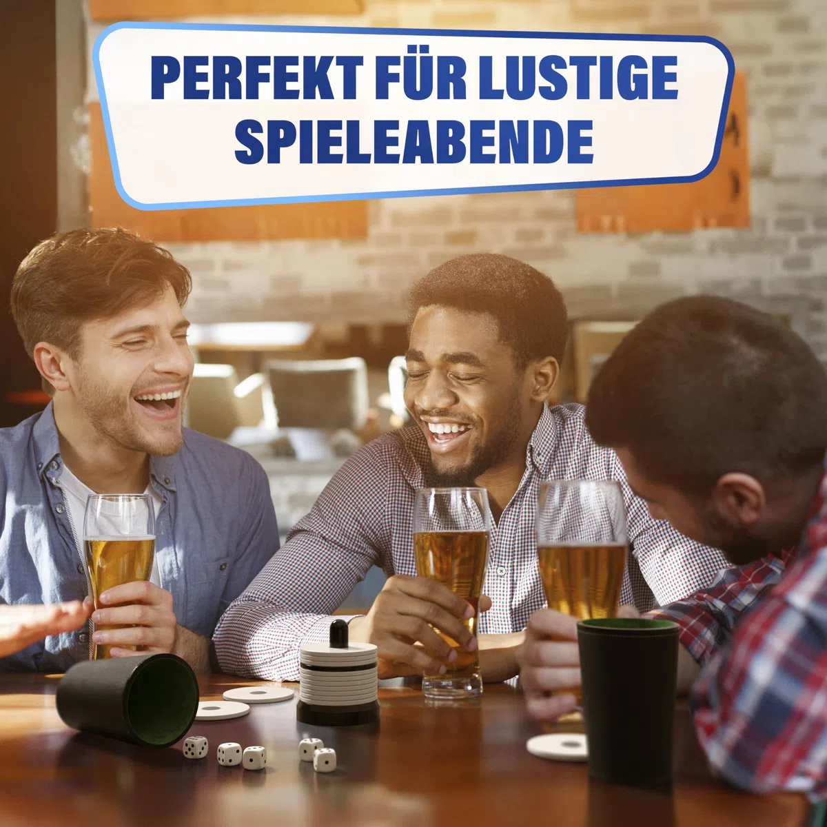 Schocken Set Komplett mit 6 Würfelbechern, Schockbesteck & Würfeln, hochwertiges Schocken Würfelspiel, langlebiges Schockbesteck Set - ideal als Gesellschaftsspiel