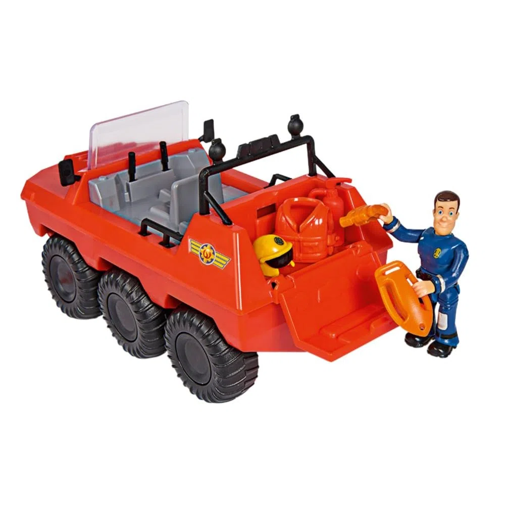 SIMBA 109251051038 Feuerwehrmann Sam Hydrus Mit Figur 20 cm Offizielles lizensiertes Feuerwehrfahrzeug fährt mit 6 Rädern, kann auf dem Wasser Schwimmen; Feuerwehrmann Spielen, Geschenk für Kinder ab