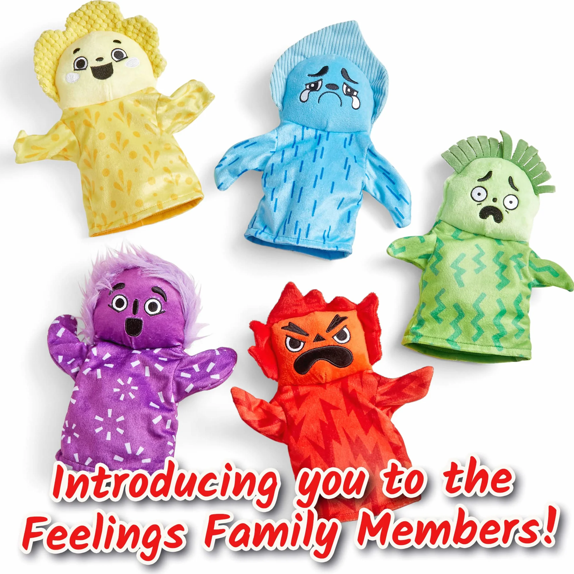 Learning Resources Feelings Family Handpuppen-Set, Handpuppen für Kinder, Gefühle kennenlernen, 5 Handpuppen „Gefühle“, Glücklich, Traurig, Überrascht, Verärgert und Verängstigt