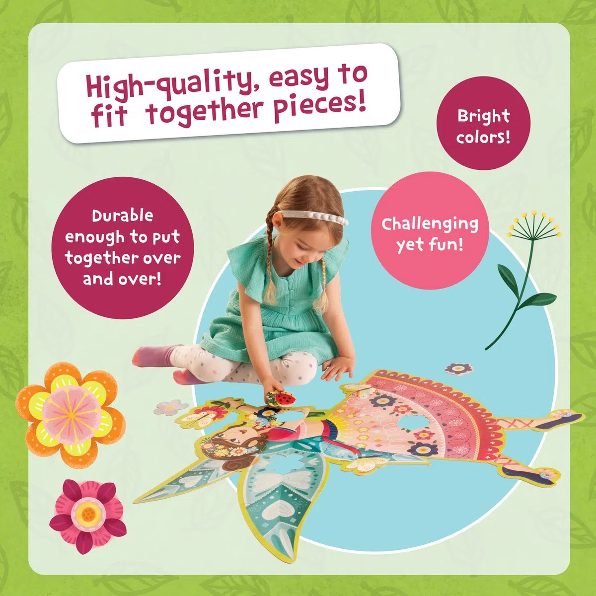 Peaceable Kingdom Shimmer & Glitter Fairy Floor Puzzle – 50-teiliges riesiges Bodenpuzzle für Kinder ab 5 Jahren – lustige Puzzleteile – ideal für Klassenzimmer