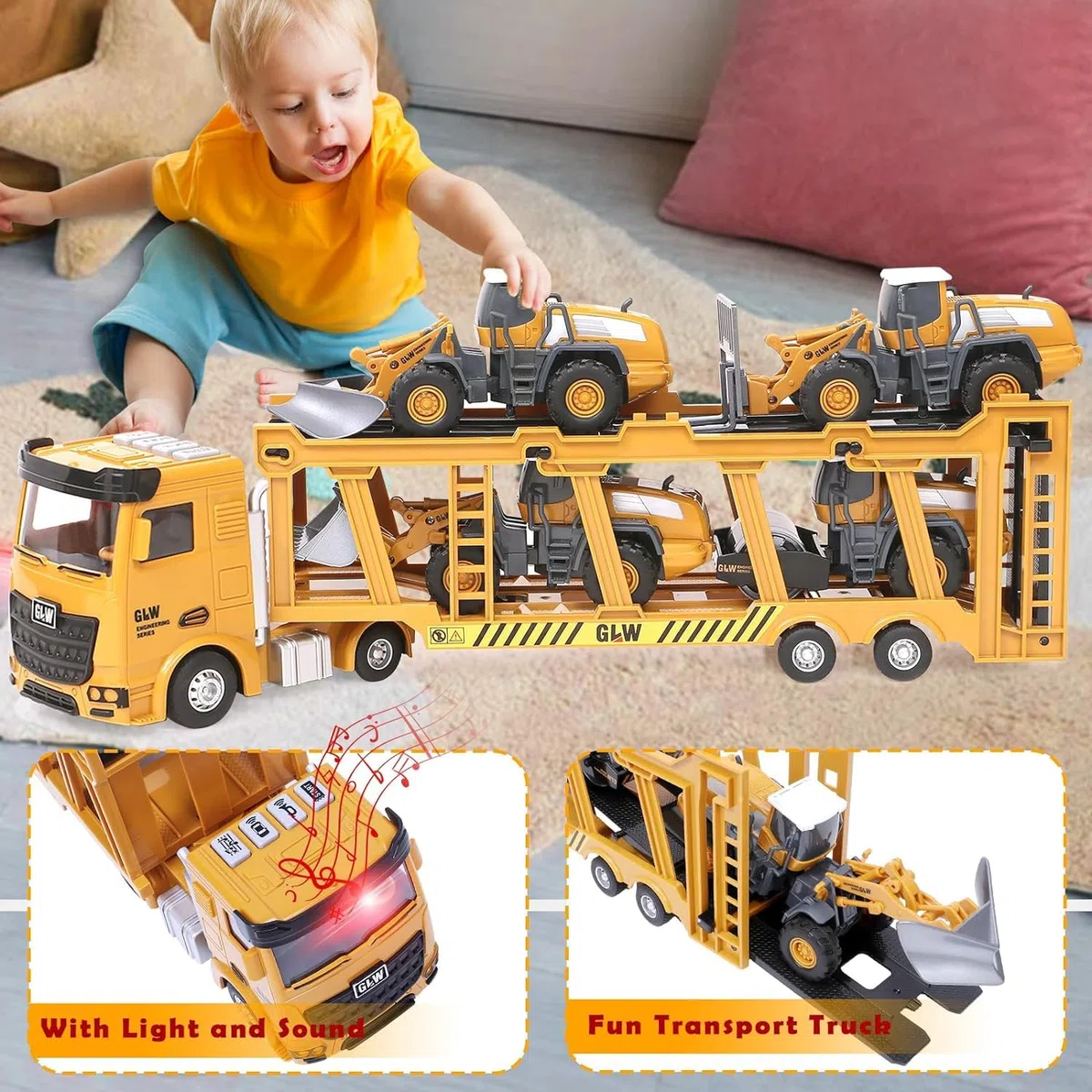 Tacobear Baufahrzeuge Kinder groß LKW Fahrzeug Spielzeug Geschenke ab 3 4 5 6 7 Junge mit Kran Spielzeug Bulldozer Dampfwalze Gabelstapler Konstruktionsfahrzeuge Geburtstag Geschenkideen Kinder Jungen