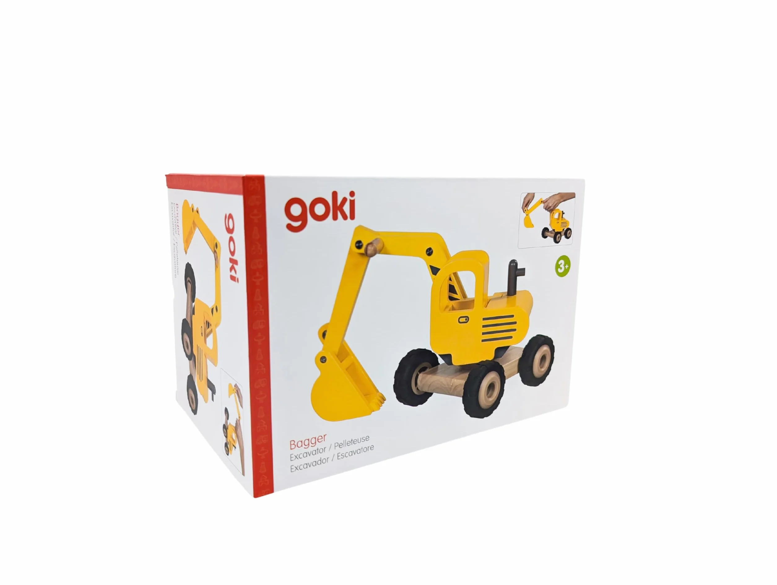 goki Holzbagger: Stabil, Funktionsfähig und Umweltfreundlich – Hochwertiges Spielzeug aus Holz gerfertigt mit beweglicher Schaufel und Gummireifen für kreatives Spielen ab 3 Jahren