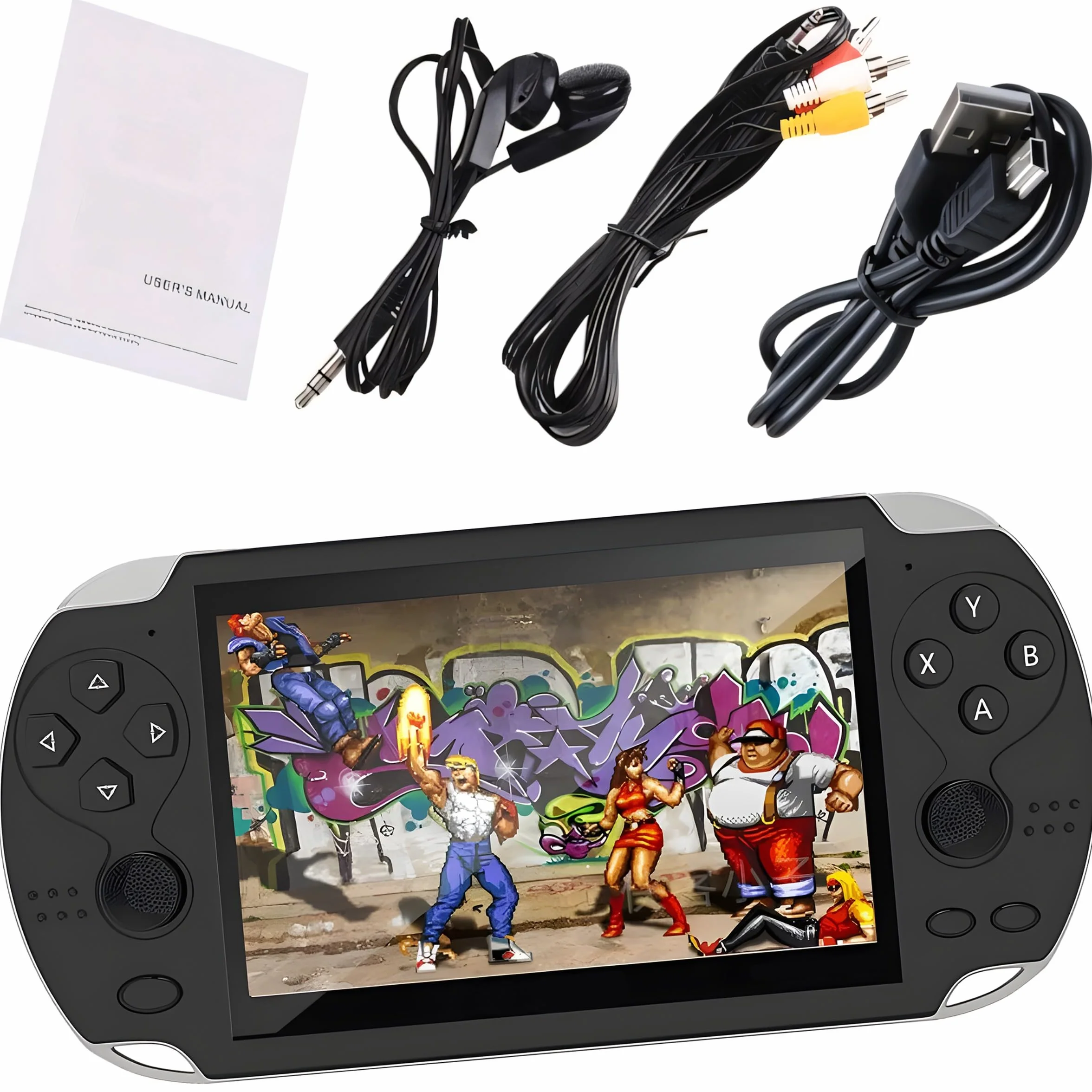 Retoo Handheld Spielkonsole, 5,1 Zoll HD-Display, Tragbare Retro Game Console mit 1000+ Spielen, SD-Kartenleser, Kopfhörer enthalten, ideal für Kinder & Erwachsene, Schwarz