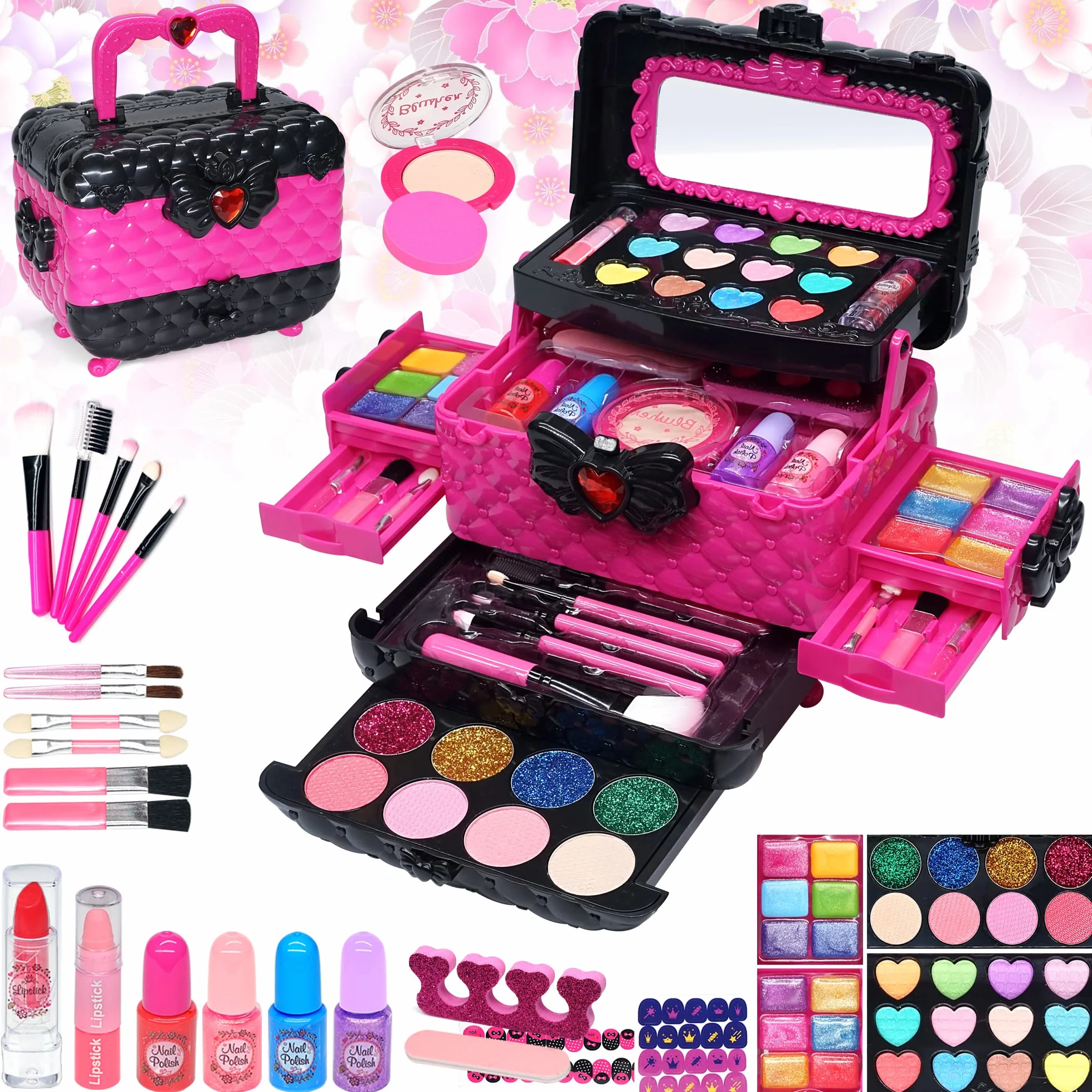 Kinderschminke Set Mädchen Spielzeug Geschenke - Waschbar Schminkkoffer Kinder, Schminke Kinder Make Up Set Spiele, Prinzessin Weihnachts Geburtstags Geschenke für Mädchen 4 5 6 7 8 9 10 11 12 Jahre