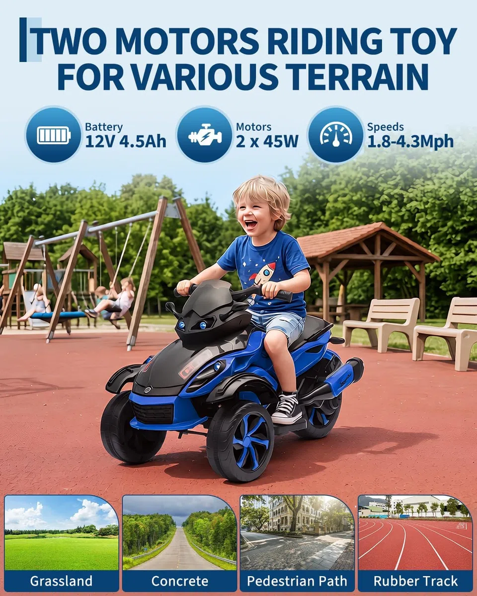 GarveeHome Kinder Quad Elektro 12V Kinderfahrzeug Mit LED, Musik & Langsamer Start Für Kinder Von 3-8 J