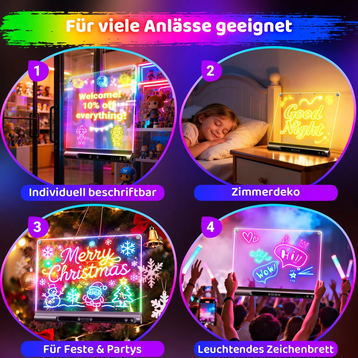 Geokay LED Zeichenbrett für Kinder, Wiederaufladbare LED Maltafel 41 cm, 9 Lichtmodi mit Timer & Ständer, LED Zeichentafel für Mädchen & Jungen, 6 Stifte & Vorlagenbuch, Schwarz