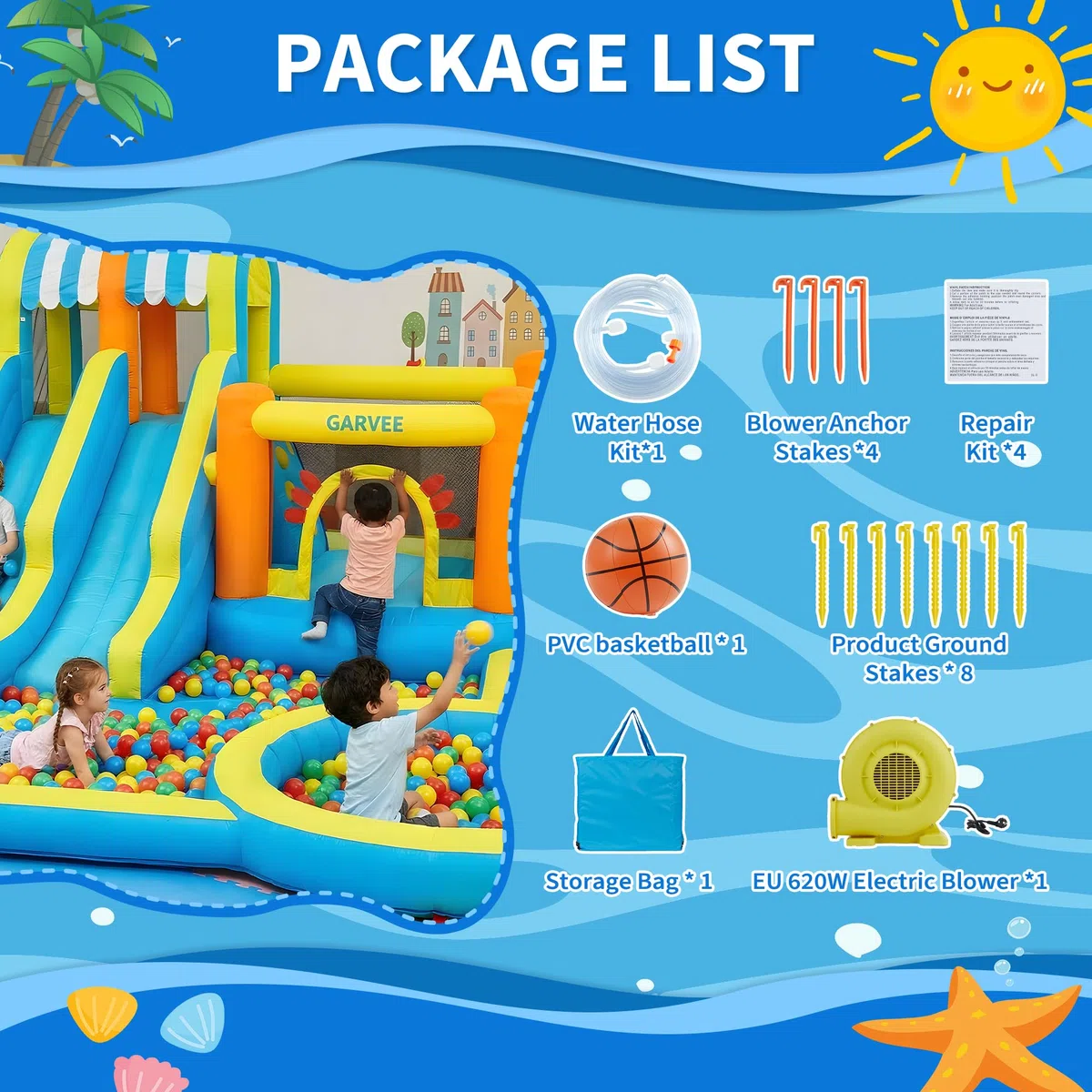 Hüpfburg mit Wasserrutsche, Hüpfburg XXL mit Gebläse, Hüpfburg Outdoor Springen,Wasserpistole,Splash Pool, Rutsche Outdoor, Children's Bouncy Castle for Indoor or Spiele Gartenspiele, Garten Spielzeug