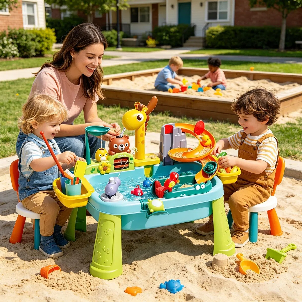 Kinder Wassertisch - Giraffenwasserhahn Lern Angelspielzeug, Küchen Spielbecken Spielzeug Mit Fließendem Wasser, Sommerspielzeug Für Sensorische Aktivitäten Im Freien, Für Hinterhof, Garten, Pool