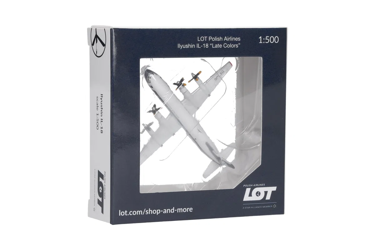 Herpa Modellflugzeug Lot Polish Airlines Ilyushin IL-18 (Late Colors) Miniatur im Maßstab 1:500, Sammlerstück, Flugzeug Modell ohne Standfuß, Metall