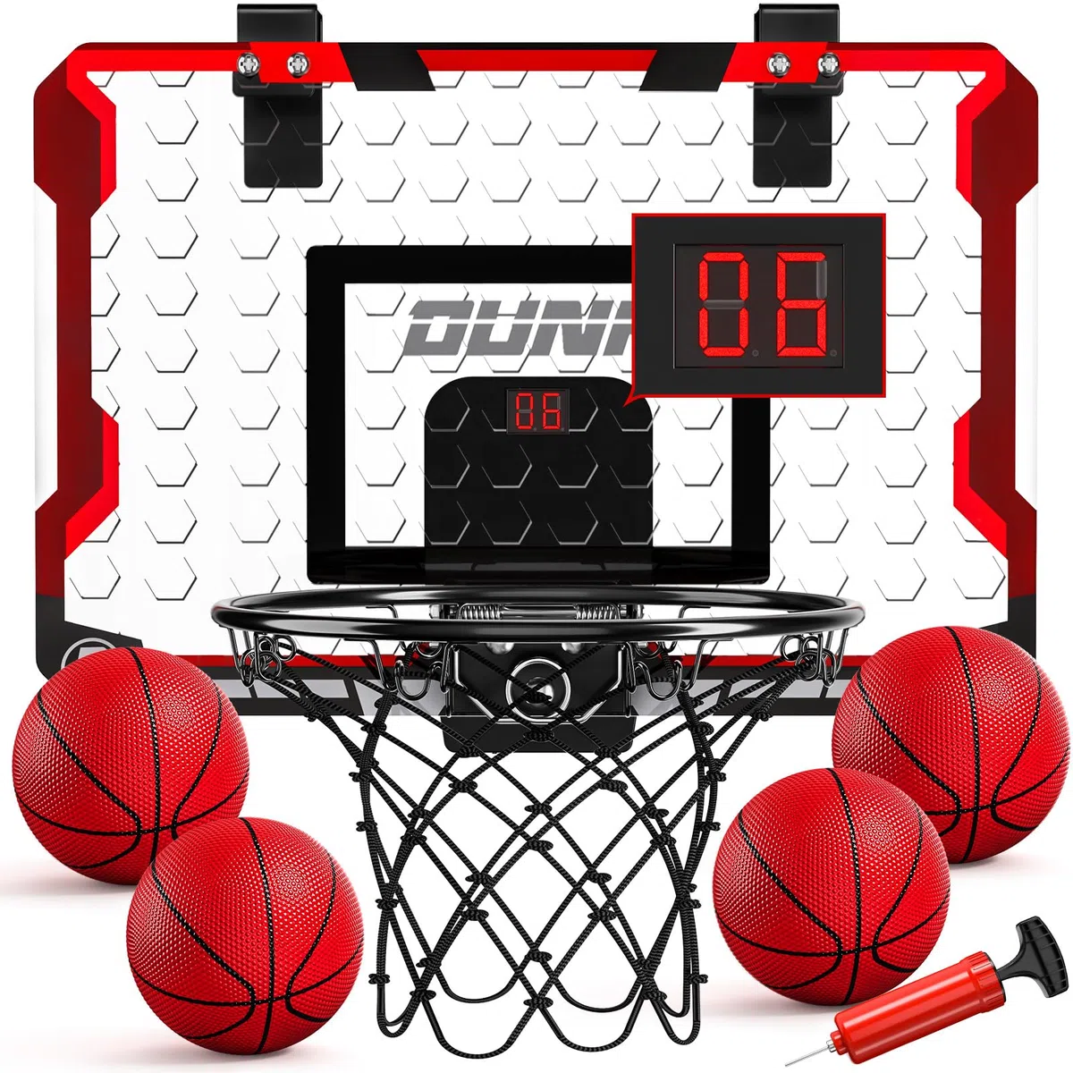 TEMI Basketballkorb Indoor, Mini-Basketballkorb mit 4 Bällen & elektronischer Anzeigetafel, über der Tür Basketballbrett, Basketballspielzeug für Jungen Mädchen Alter