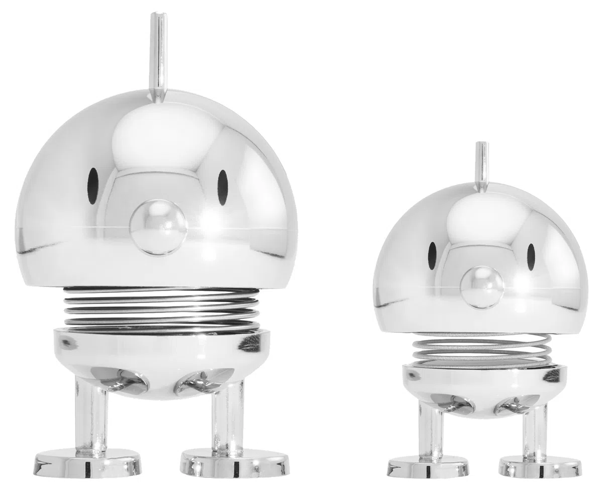 Hoptimist Bumble Set Limited Edition, Wackelfigur & Glücksbringer, Skandinavische Deko Figuren für Wohnzimmer & Büro, Lustige Kleine Geschenke, X-Small/Small, Chrome