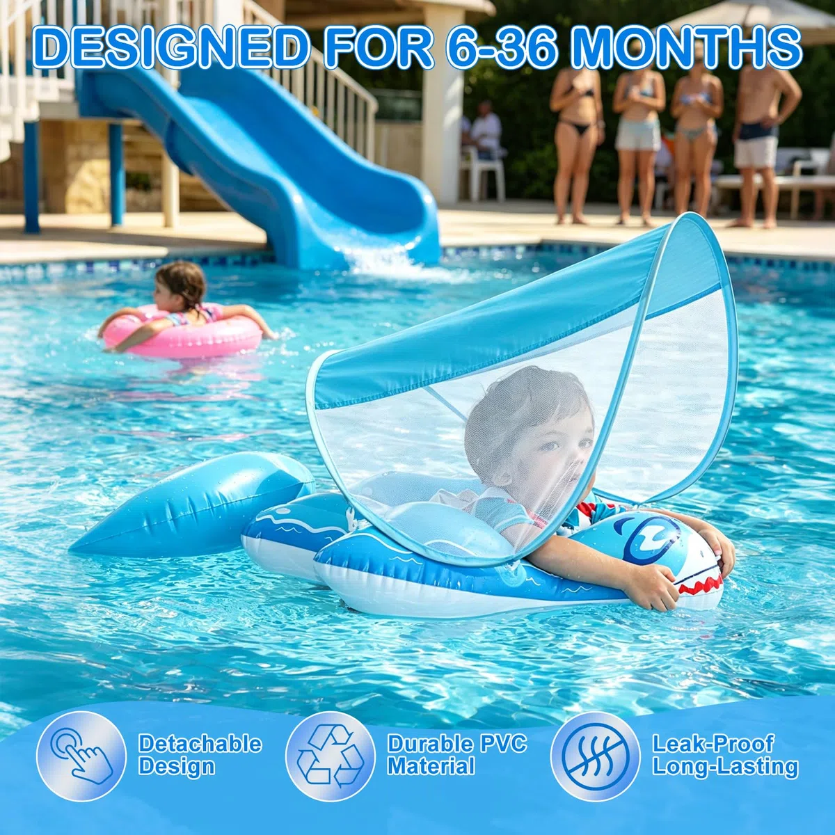 Qingning Baby Schwimmring mit Abnehmbaren Sonnendach, Baby Schwimmhilfe | mit Schwimmsitz, Aufblasbare Schwimmtrainer für Kinder ab 3-36 Monate, Kleinkind baby Pool Swimming Float