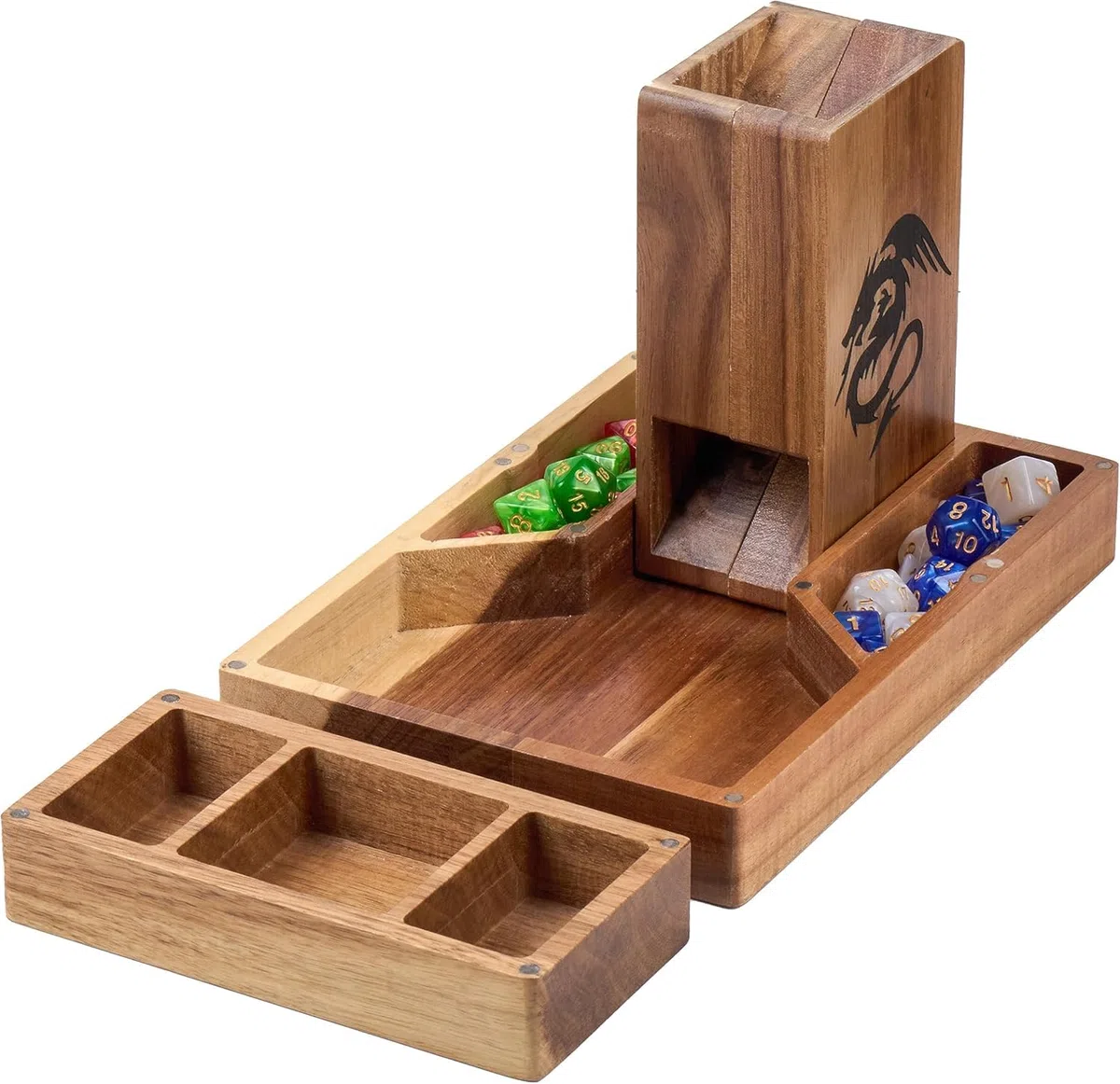 Tapeera Magnetischer Würfelturm aus Holz mit Ablage für Dungeons & Dragons – DND-Zubehör, Würfelrolltablett mit Kammer, tragbarer Rollenturm für Tisch-RPG-Brettspiele – DND-Geschenke