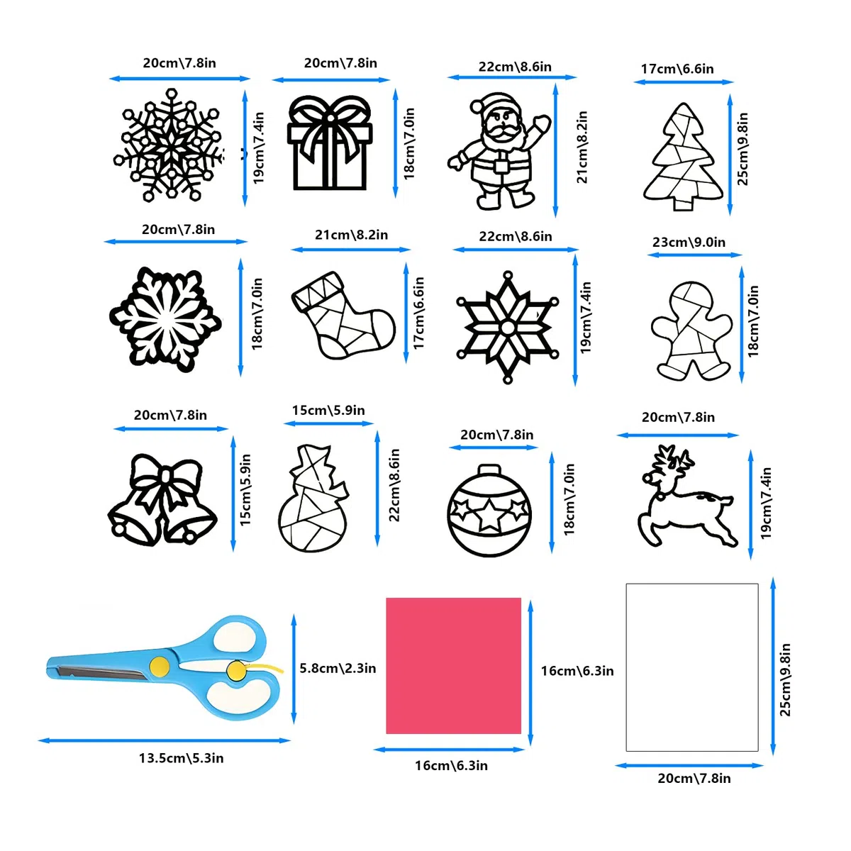 Bastelset Weihnachten, 12 Stück Fensterbilder Set, Basteln Weihnachten, Sonnenfänger Bastelset, Weihnachtsbasteln DIY Bastelset Geschenk für Fensterbilder Weihnachtendeko (D)