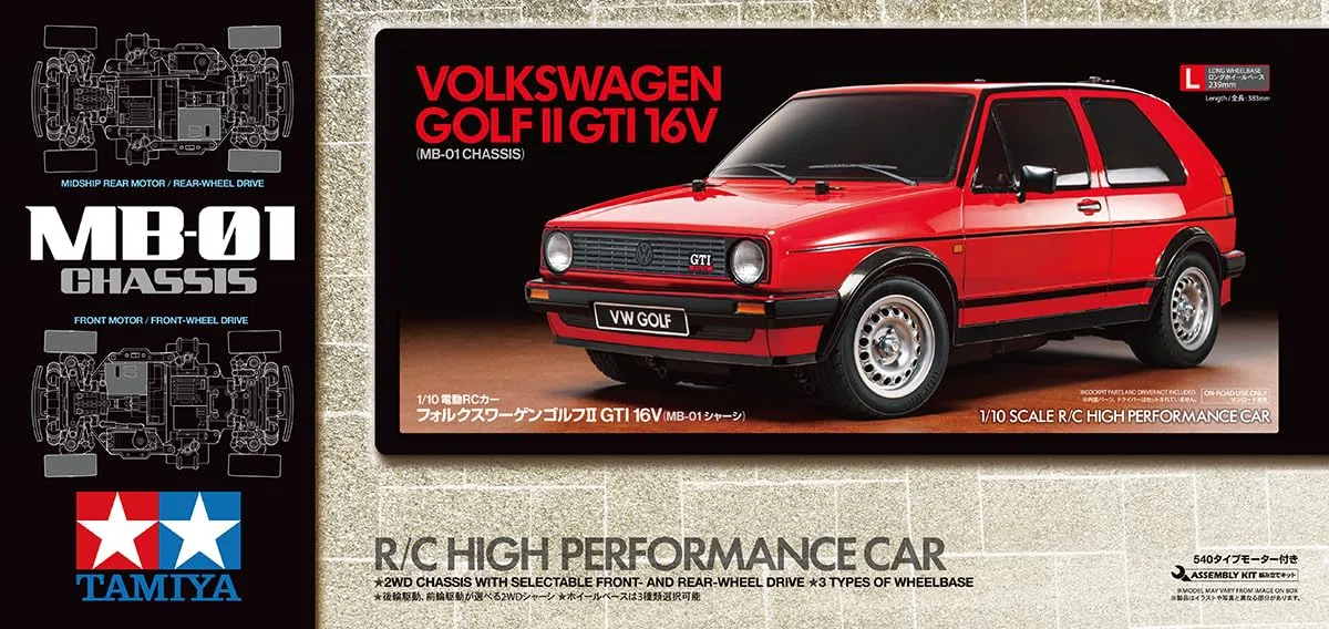 Tamiya 58748 1:10 RC VW Golf II GTI 16V MB-01 - ferngesteuertes Auto, Fahrzeug, Modellbau, Zusammenbauen, Hobby, RC Bausatz, unlackiert, Mehrfach