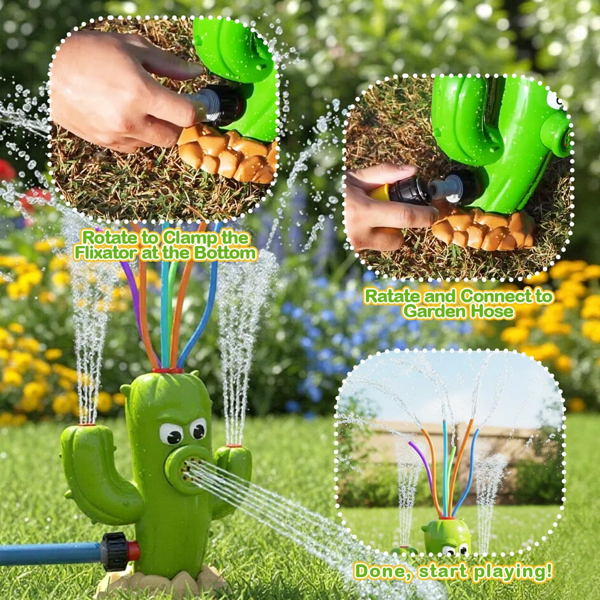 Wasserspielzeug Kinder Bunt Schläuche Kaktus Wassersprinkler Garten | Outdoor Sommer Splash Spielzeug Junge Mädchen 3 4 5 6 7 8 Jahre Aufbewahrungstasche Wasserblume Außenbereich Rasen Garten