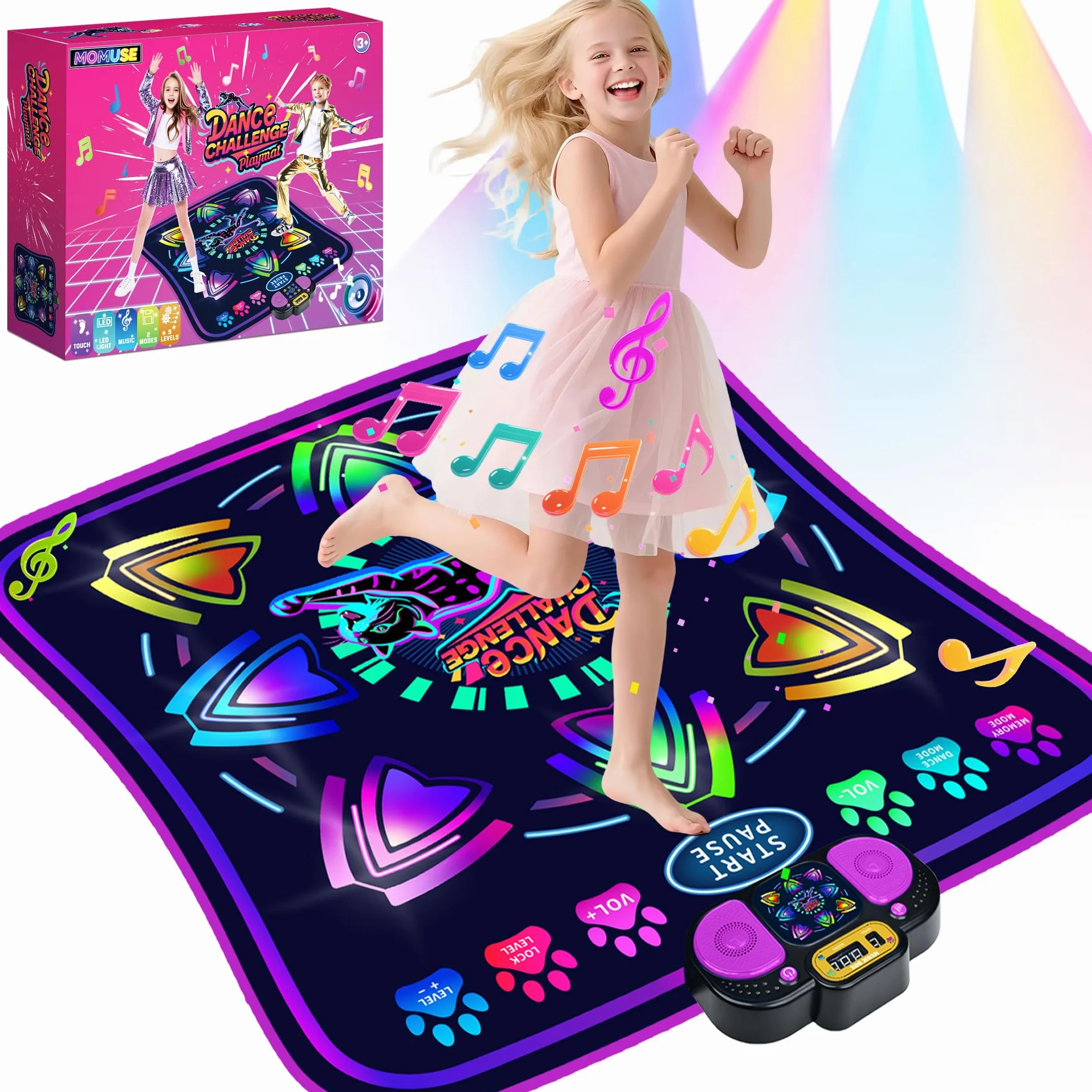 MOMUSE Tanzmatte Kinder, Spielzeug Geschenke für Mädchen Jungen Alter 3 4 5 6 7 8 Jahre, Musikmatte 2 Modi, mit Beleuchtetem Display und 9 Stufen, Weihnachten Geburtstag Kinderspielzeug (Violett)