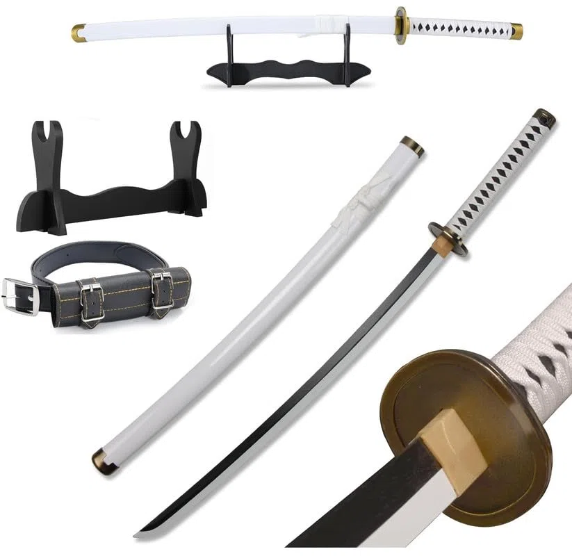 Anime Ninja Bambus Schwert Katana Krieger Waffen–40Zoll(104cm),mit Gürtel und Halter,für Halloween Motto Party Karneval Dress Up Party Cosplay