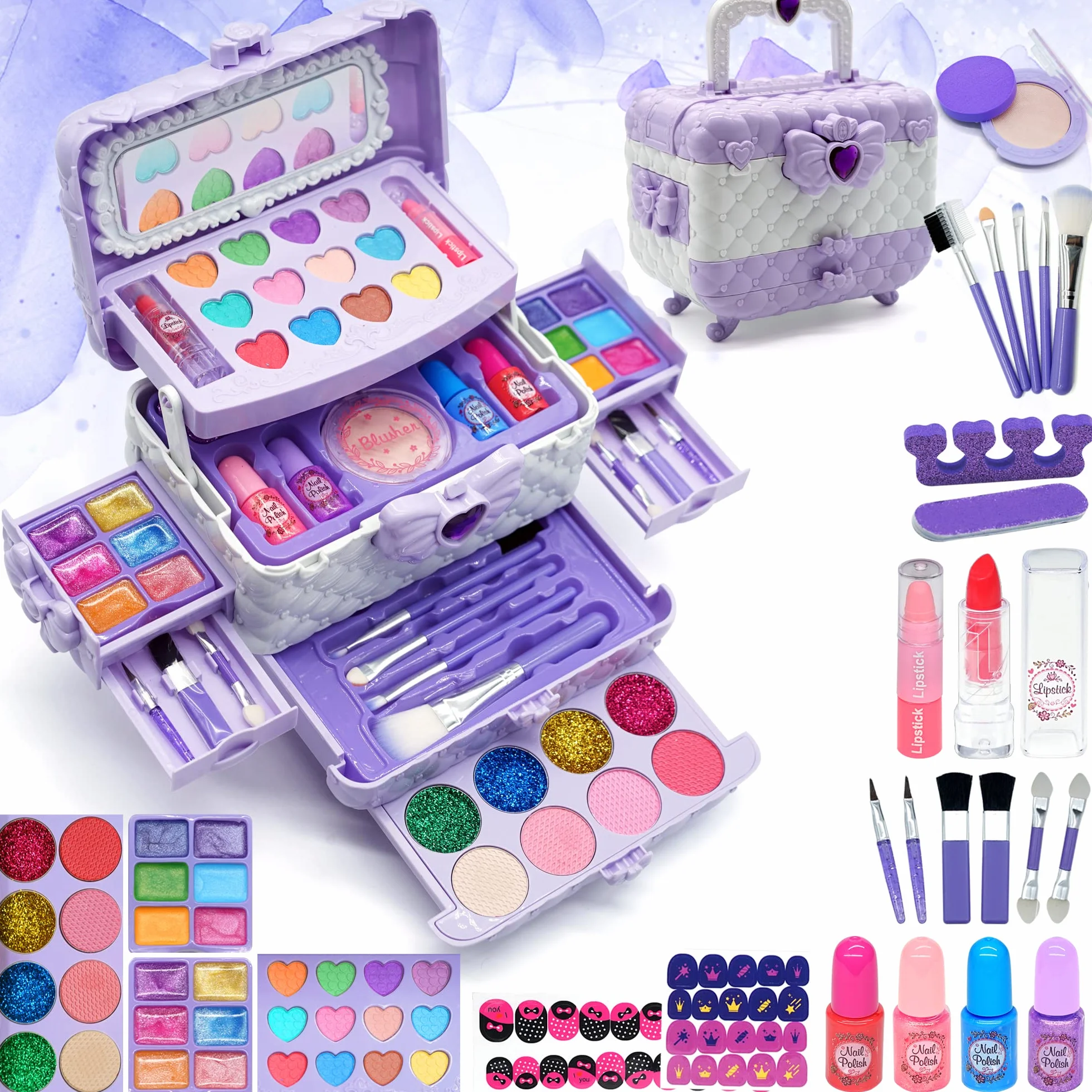 Kinderschminke Set Make Up Schminkset M、dchen,Kinder Schminkkoffer dchen Spielzeug, Halloween Weihnachts Geburtstags Geschenke dchen 4-12Jahre Purple