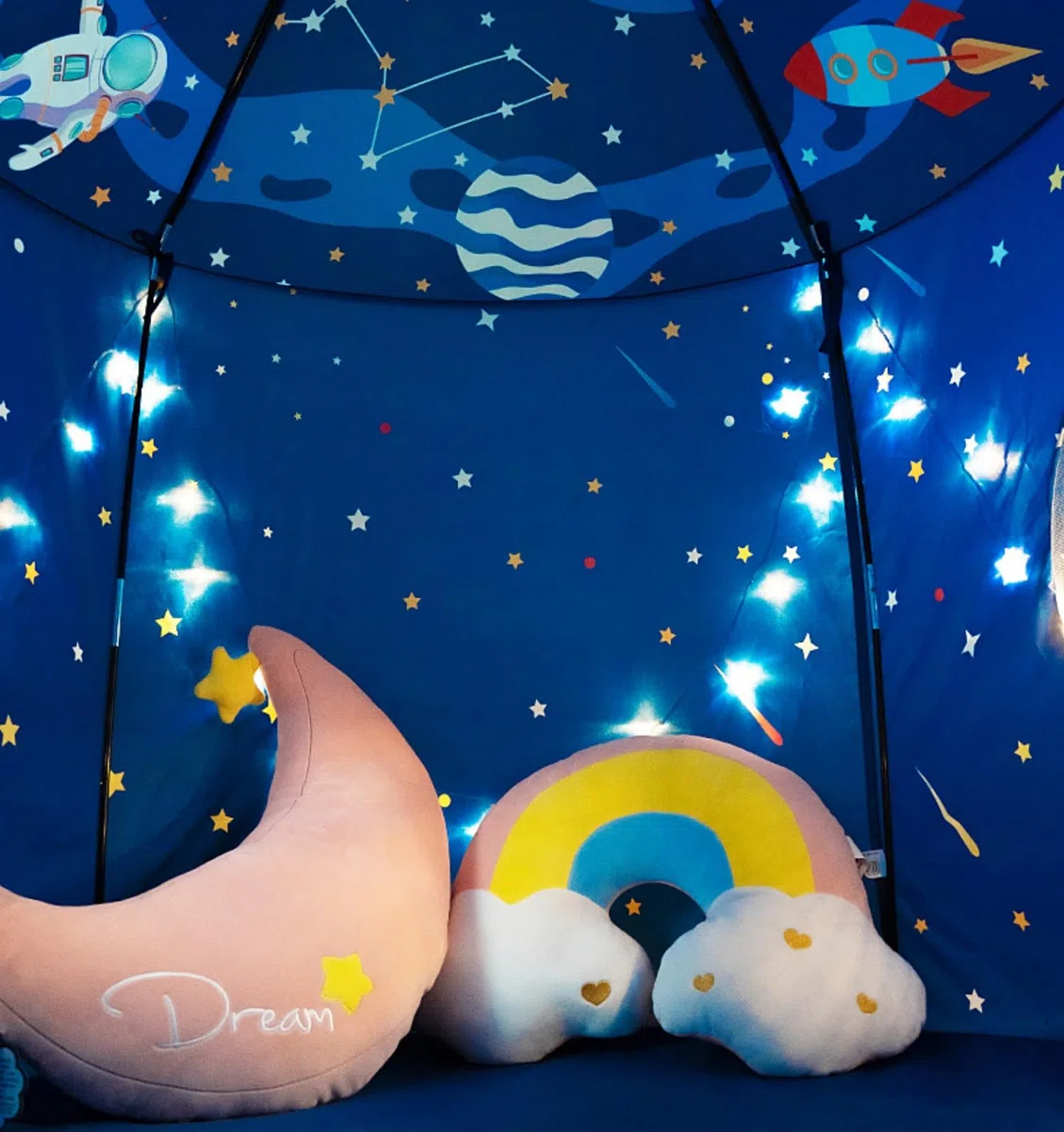 Blue Space Rakete Spielzelt für Kinder, Kinderzelt mädchen, Pop-Up-Zelt für Kinder, Zelt für Jungen und Mädchen, drinnen und draußen