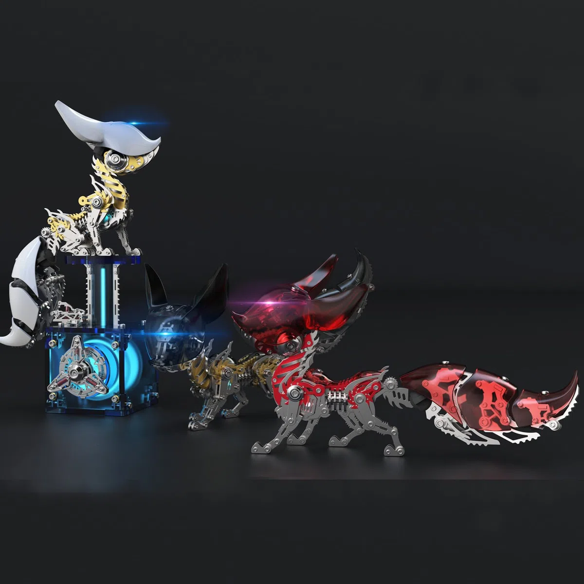 Bunte 3D Metall Puzzles für Erwachsene Fuchs Metall Modell Kits mit Licht, DIY Bauspielzeug 3D Metall Fuchs Modell Bausätze mit Werkzeug