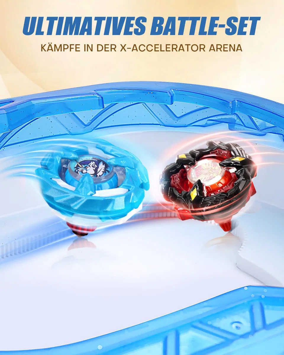 X-Arena Starter-Set – 6 Battle-Tops mit 2 Startern, Beschleunigungsbahn & Schutzdach, Geschenk für Jungen & Mädchen ab 6 J