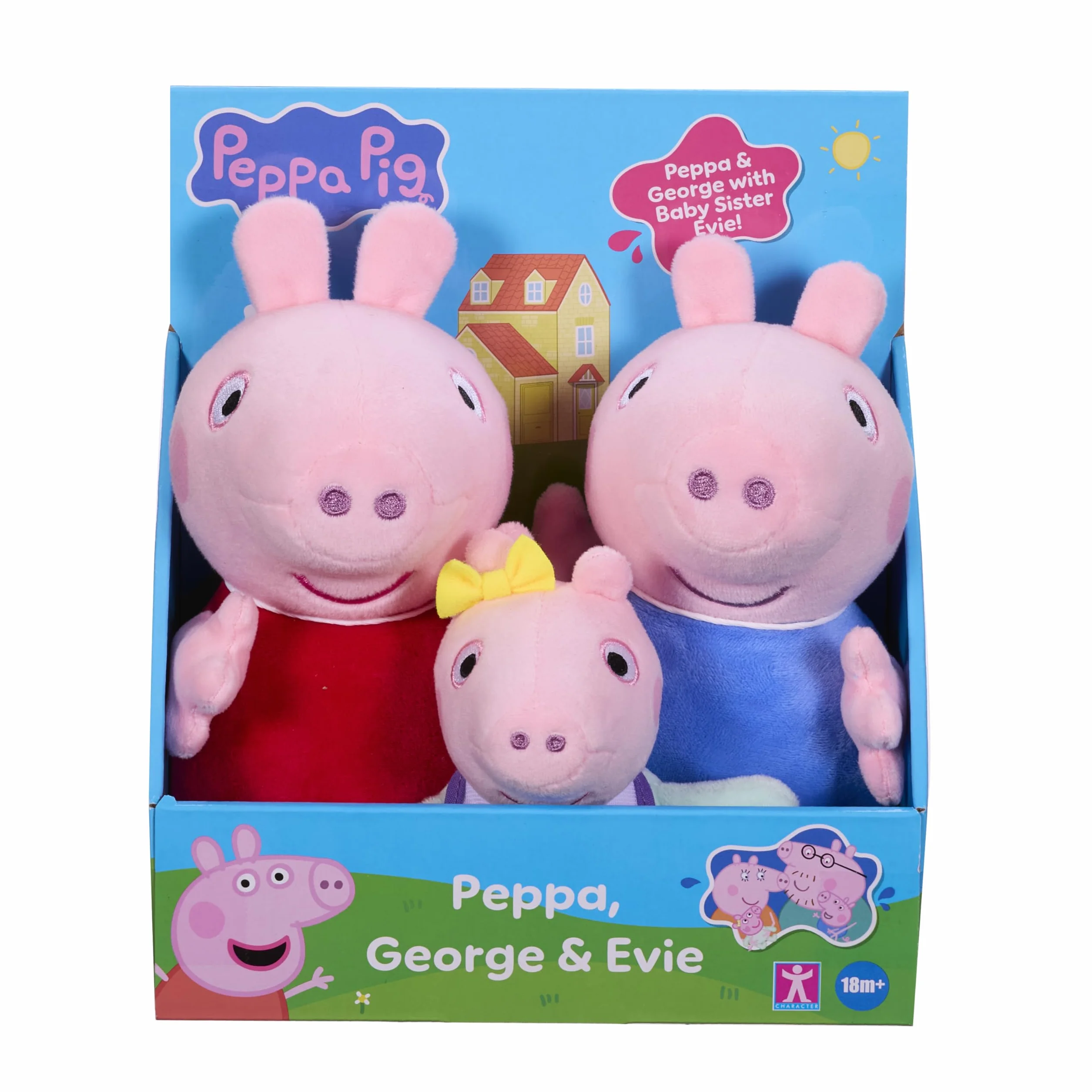 Peppa Pig Kuscheltiere 3er-Set – Peppa, Schorsch & Baby Evie – Superweiche Plüschfiguren im klassischen Peppa-Pig-Stil, Spielzeug ab 18 Monaten