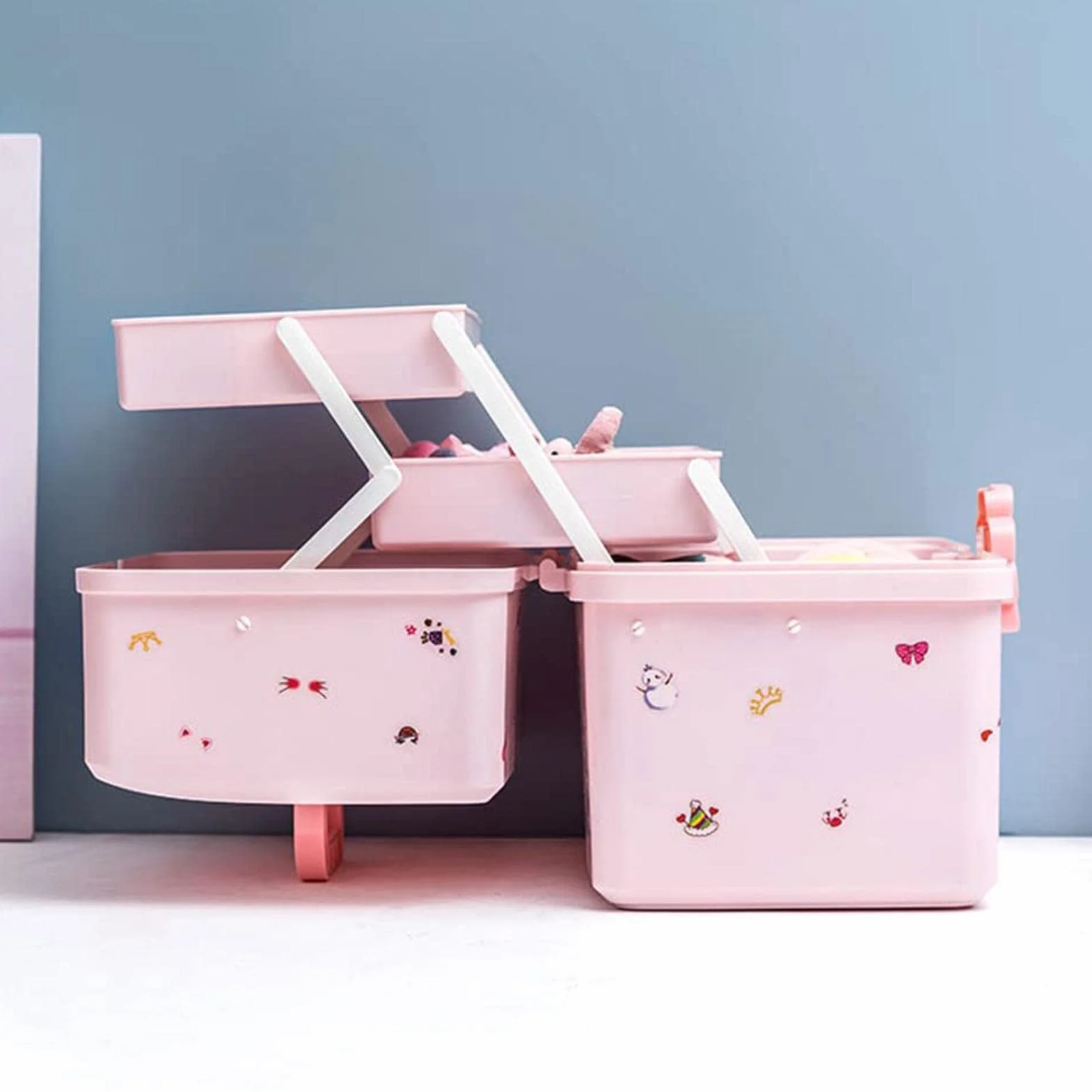 Schmuckkästchen für Mädchen – 3-lagige Haarspange Gummiband-Etui, Geburtstagsgeschenk für kleine Mädchen, Schmuckkästchen mit 6 Aufklebern und 1 Packung Haargummis – Alter 3-15, 29 x 16 x 16