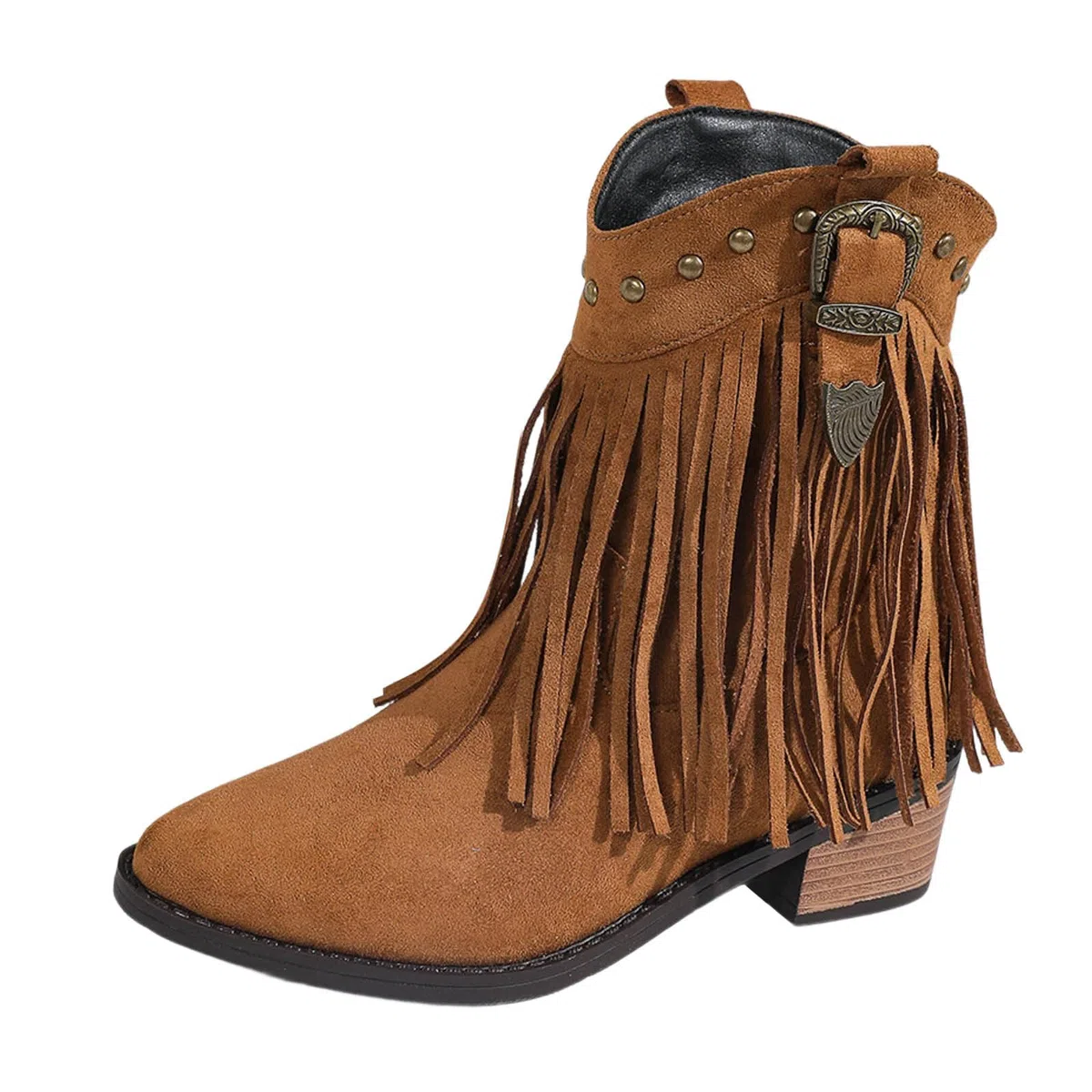 Damen Wildleder Cowboystiefel mit Fransen Blockabsatz Cowgirl Stiefeletten Faschingskostüme Damen Camperos Stiefel Leder Stiefeletten Western-Party Karneval Kostüm