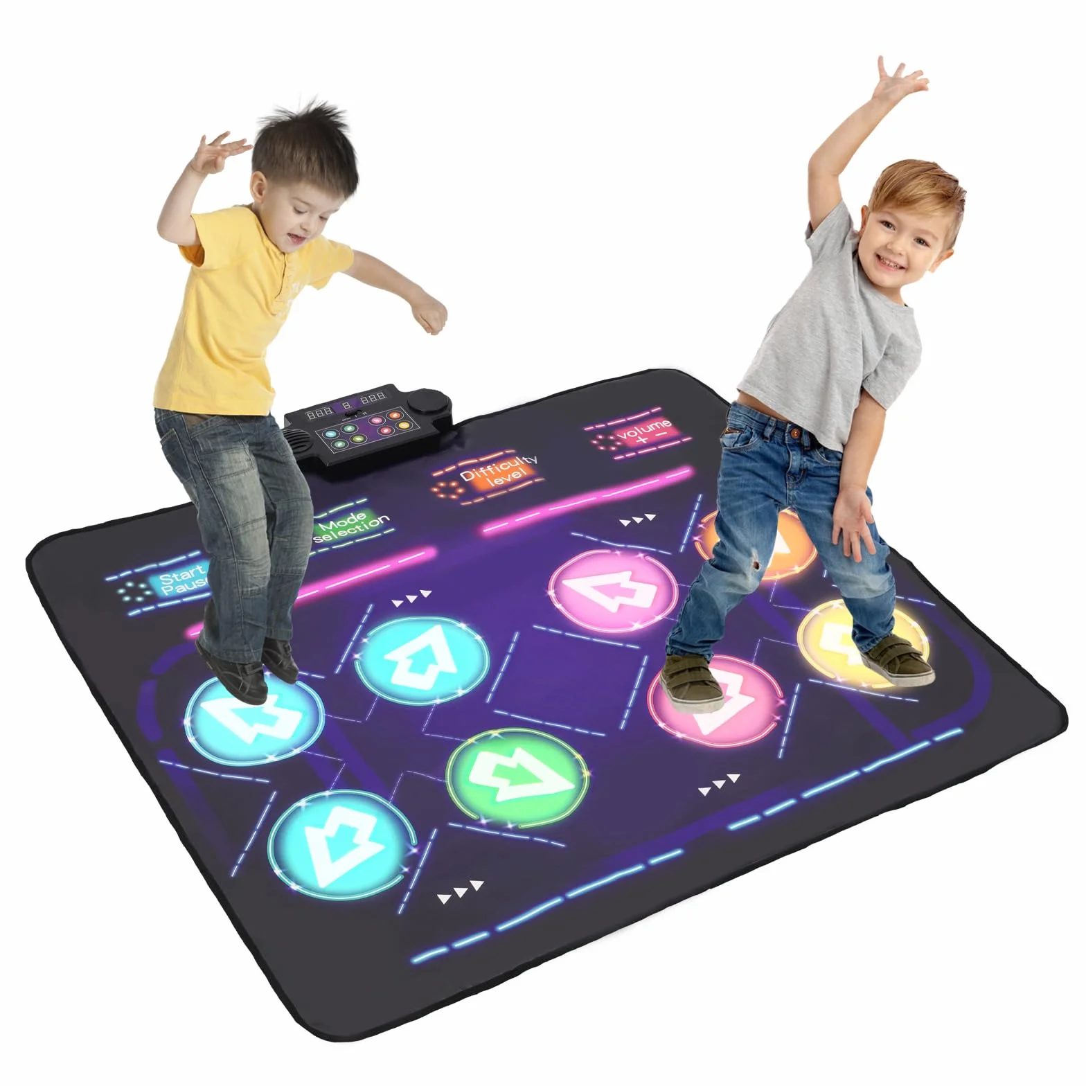 Kinder Doppeltanzmatte, Tanzmatte Kinder Mit Vier Wettkampfmodi 8 LED-Anzeigen,Geeignet Für Kindertanzmattenspielzeug Für Jungen Und Mädchen Ab 3, 4, 5, 6, 7, 8 Jahren, Geburtstags