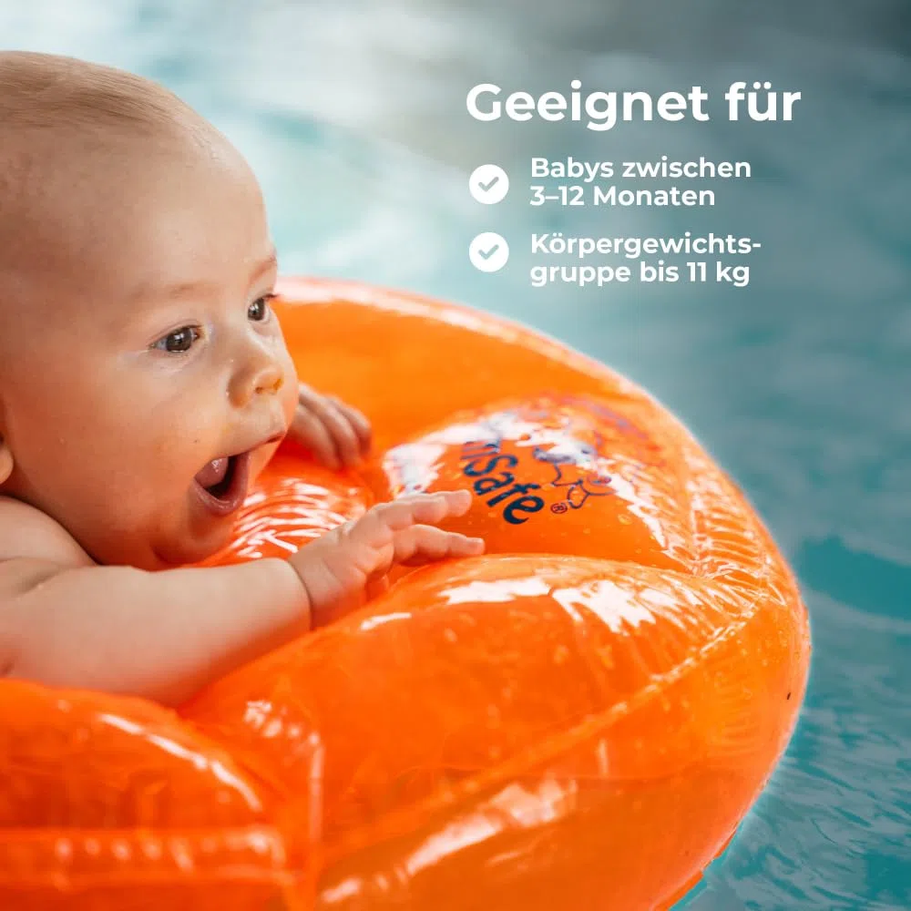 Flipper SwimSafe 1040 - Schwimmsitz für Babys ab 3 Monaten, Schwimmhilfe mit 3 Luftkammern und ohne Gurte, Durchmesser ca. 62 cm, Orange