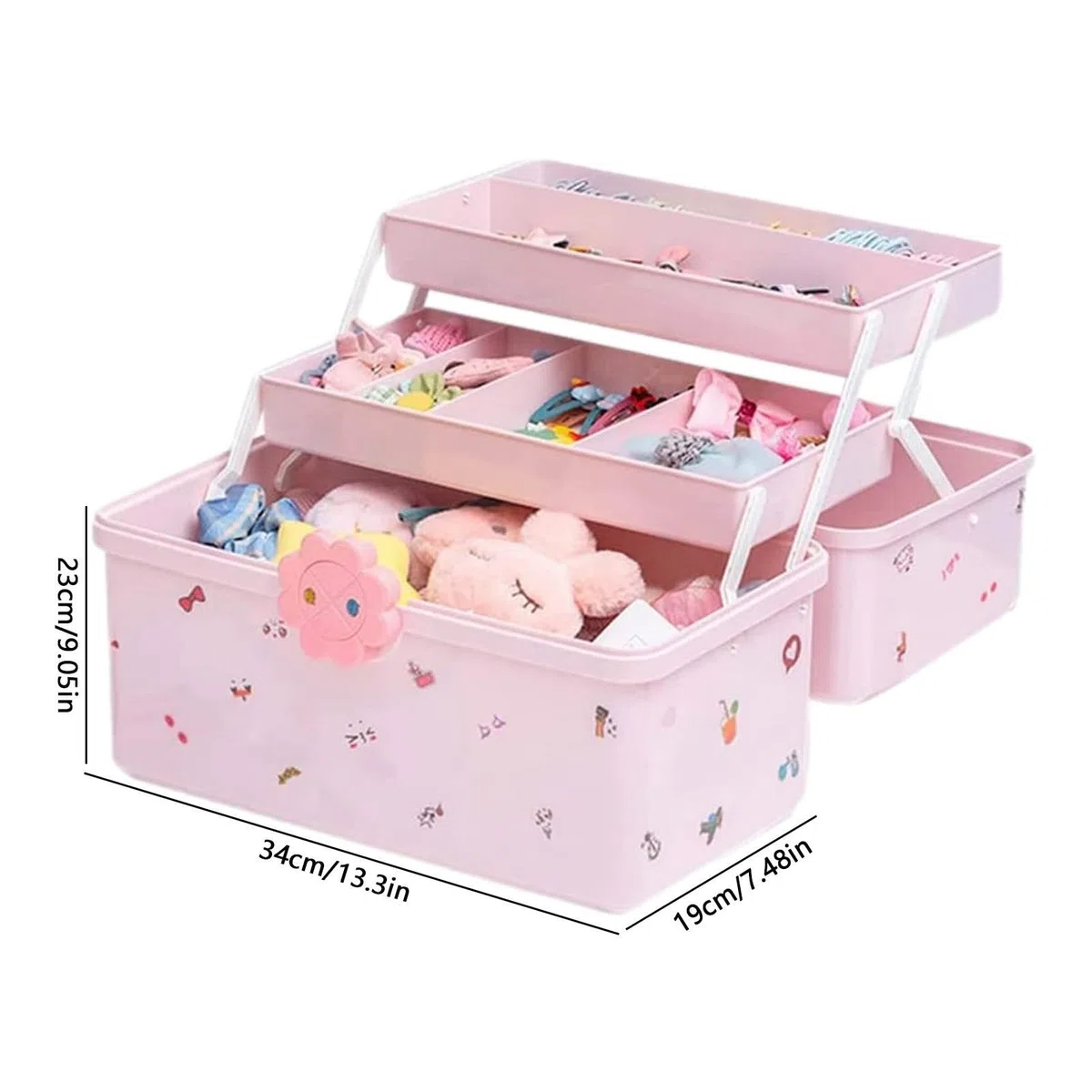 Schmuckkästchen für Mädchen – 3-lagige Haarspange Gummiband-Etui, Geburtstagsgeschenk für kleine Mädchen, Schmuckkästchen mit 6 Aufklebern und 1 Packung Haargummis – Alter 3-15, 29 x 16 x 16