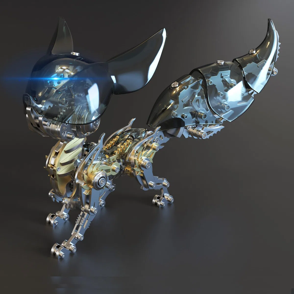 Bunte 3D Metall Puzzles für Erwachsene Fuchs Metall Modell Kits mit Licht, DIY Bauspielzeug 3D Metall Fuchs Modell Bausätze mit Werkzeug