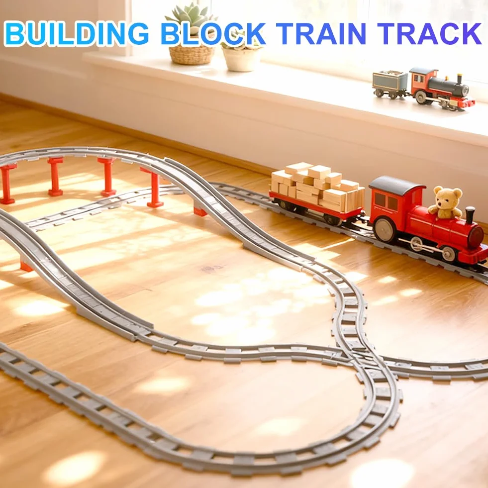 67PCS Bausteine Schienen Set, City Eisenbahn Schienen mit Gerade, Kurven, Cross Track, Kompatibel mit Marktführer, Spielzeug Geschenk für Kinder ab 2 Jahrenl