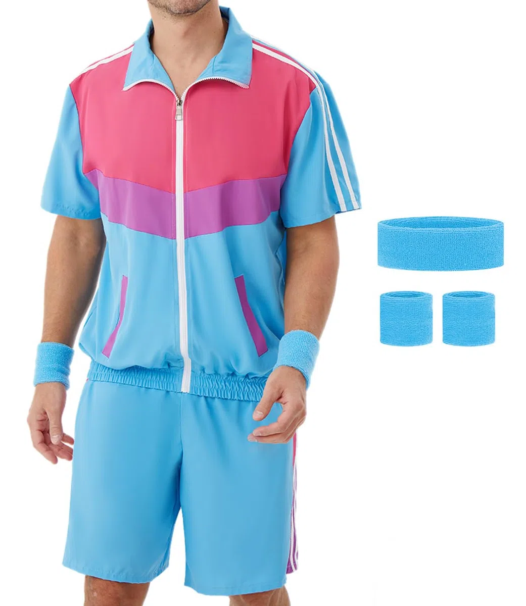 80er 90er Jahre Outfit für Herren Trainingsanzug Shorts Set Herren 80s 90s Retro Jacke Outfits Kostüm für Party