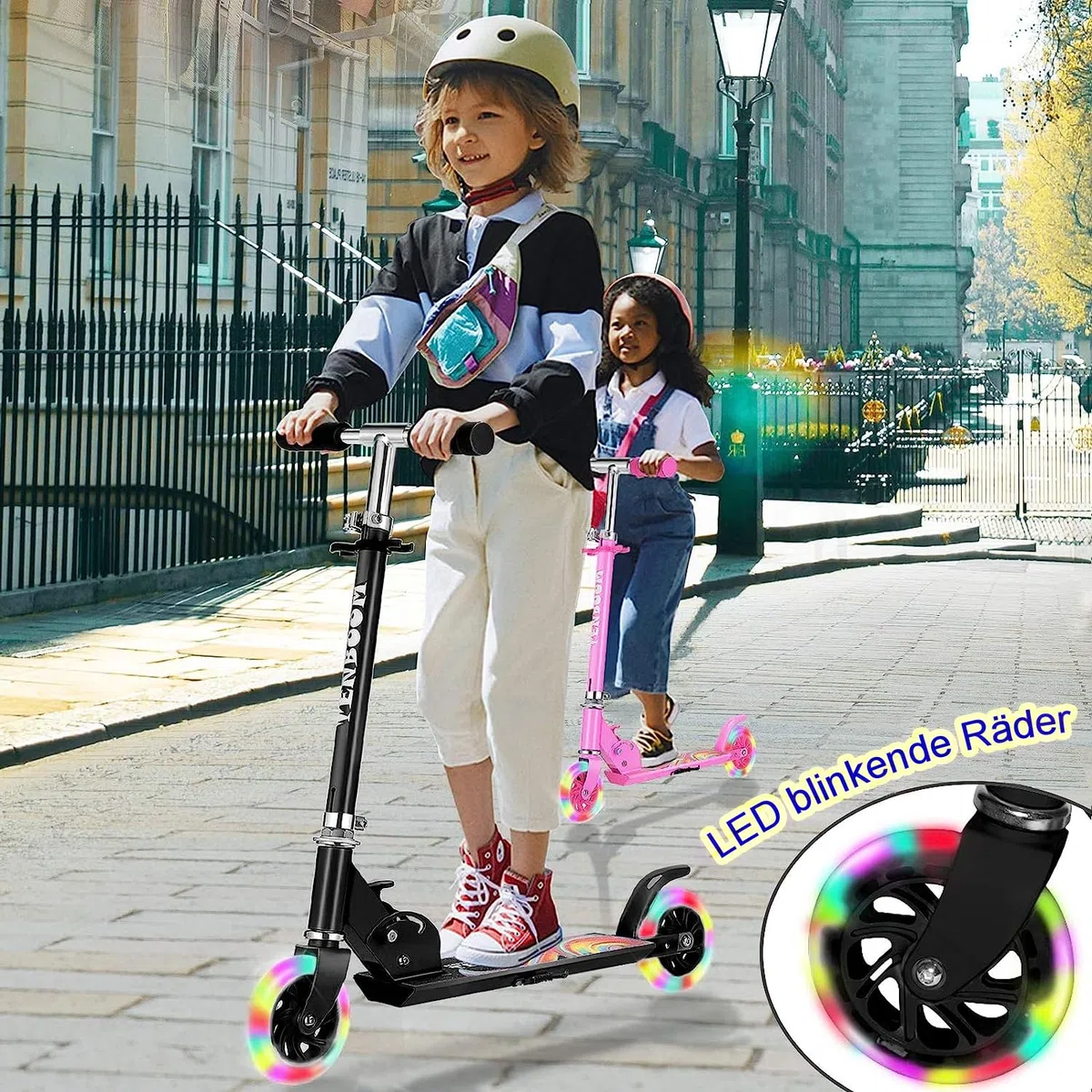TENBOOM Roller Kinder ab 3 Jahre, 2 Räder Klappbar Scooter,3 Höhenverstellbare Kinderroller,Led-räder Kinderscooter für Mädchen Jungen