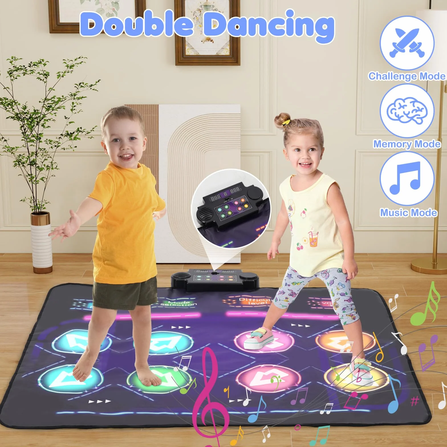 Kinder Doppeltanzmatte, Tanzmatte Kinder Mit Vier Wettkampfmodi 8 LED-Anzeigen,Geeignet Für Kindertanzmattenspielzeug Für Jungen Und Mädchen Ab 3, 4, 5, 6, 7, 8 Jahren, Geburtstags