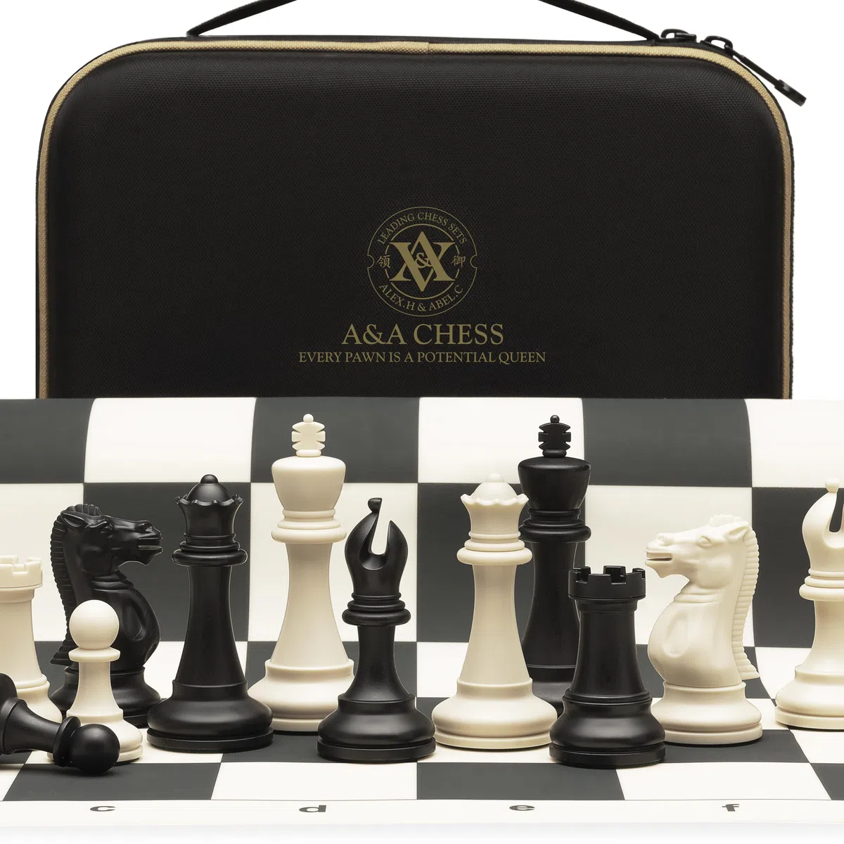 A&A Turnier-Schachspiel / 51 cm * 51 cm (20 "* 20") faltbares Silikon-Schachbrett / 9,6 cm (3,75 '') Königshöhe Kunststoff vierfach gewichtete Klassische Staunton-Figuren/Aufbewahrungstasche