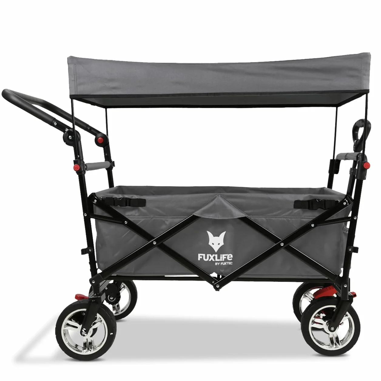 FUXLIFE Bollerwagen faltbar FX-CT700 Grau • klappbarer Handwagen für Ausflug & Alltag • gepolsterter Sitzbereich • Mit Bremsen • höhenverstellbarer Griff • platzsparender Faltbollerwagen