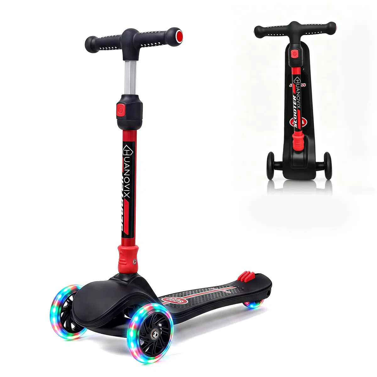 Scooter Kinder, Roller Kinder - 3 Rad Kinderroller mit leuchtenden Rädern | höhenverstellbar, rutschfestes Trittbrett & Hinterradbremse, faltbarer Kinderroller für Jungen und Mädchen 3-12 Jahre
