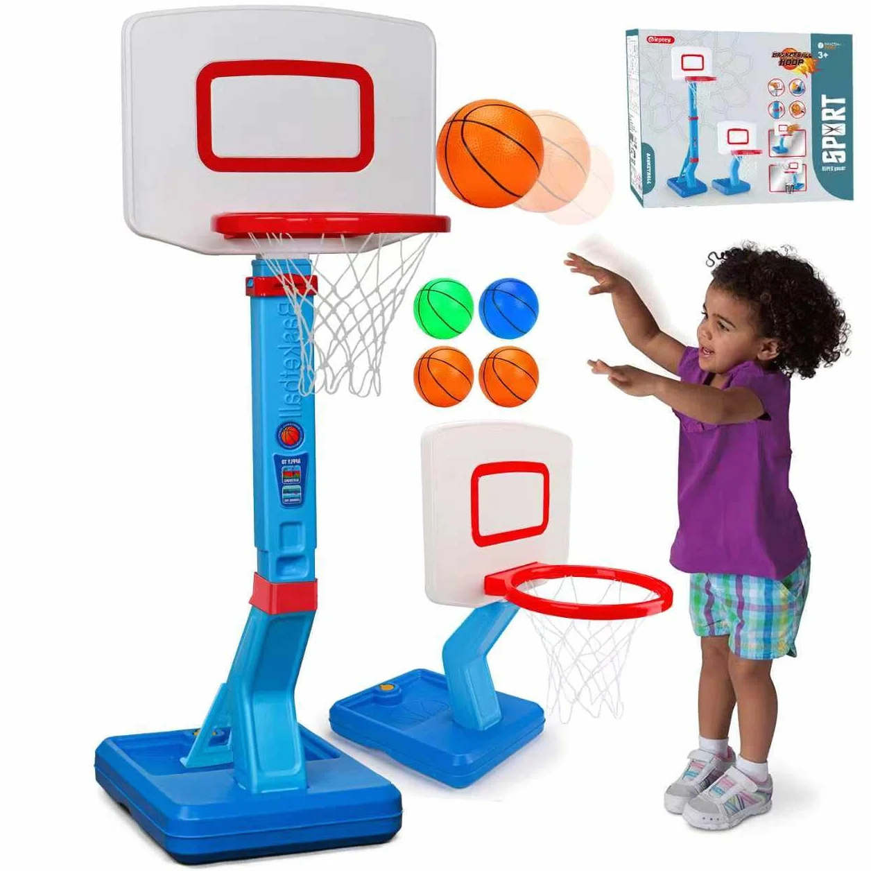 Basketballkorb Kinder Indoor Outdoor Spielzeug ab 2 3 4 Jahre, Höhenverstellbarer Basketballkorb 70-137cm mit Basketballs & Pumpe, Kinderspielzeug Geschenk für Jungen Mädchen ab 1 2 3 4 5 Jahre(Blau)