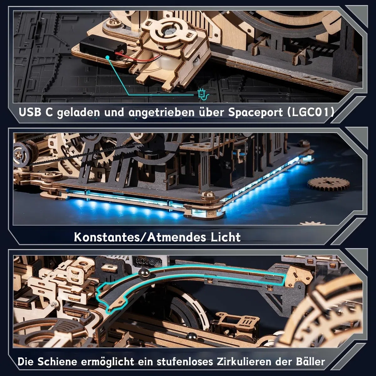 ROKR Kugelbahnen Kombi-Set 3D Puzzle Erwachsene Modellbausätze Geschenkidee für Männer Marble Spaceport & Night City & Link Pack