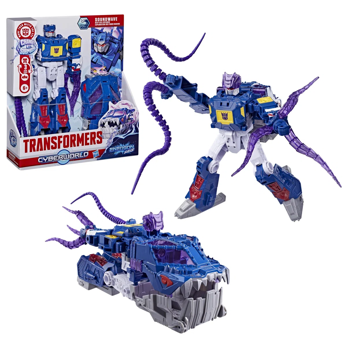 Transformers CYBERWORLD Soundwave Deep Sea Explorer, Energon Surge | Action-Figur (22,5 cm) mit schneller Verwandlung in den U-Boot-Modus | Roboterspielzeuge für Kinder ab 6 Jahren