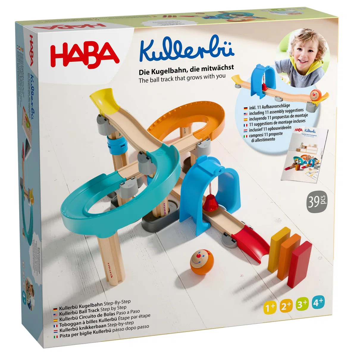 HABA Kullerbü Step-By-Step: Mitwachsende Kugelbahn & Murmelbahn für Kleinkinder ab 1-4 Jahren. Stabiles Klicksystem, kompatibel mit Allen Kullerbü-Bahnen - 2012252001