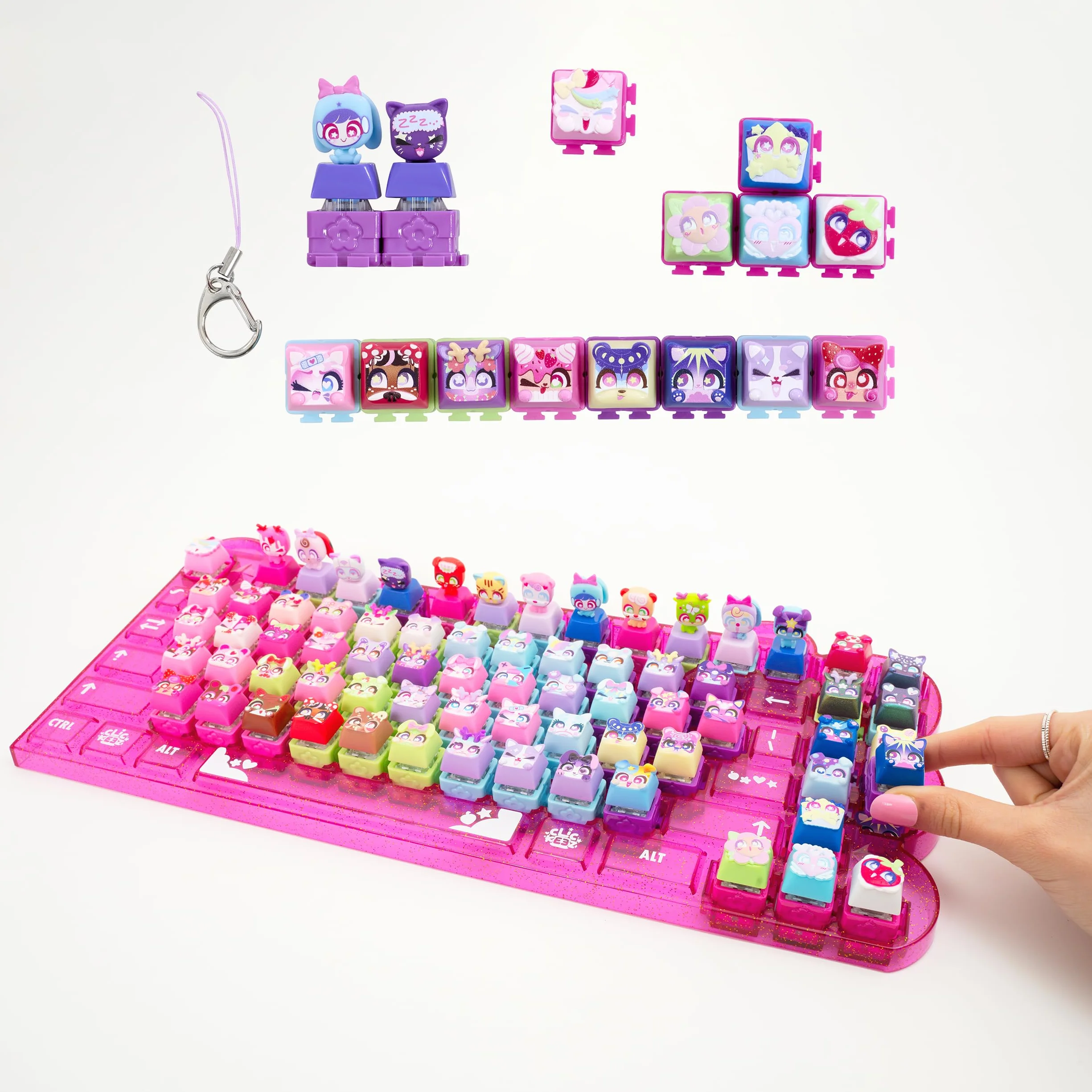 Goliath – CLICKEEZ Keyboard Mega Pack (Series 1) | 1 Tastatur - 15 Tasten Kawaii Clipable Keycaps and 1 Schlüsselanhänger - 70 Charaktere zum Sammeln - Geschenkidee Ab 6 Jahre