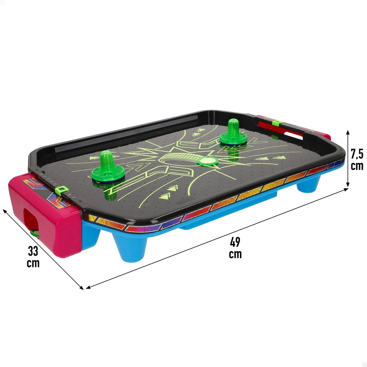 ColorBaby CB Games Air Hockey Neon-Tischplatte, 40 cm, robuster Kunststoff, 2 Schläger, 2 Scheiben, 2 Spieler, Brettspiele, Kinderspielzeug, Familienspaß, ab 6 Jahren (39515)